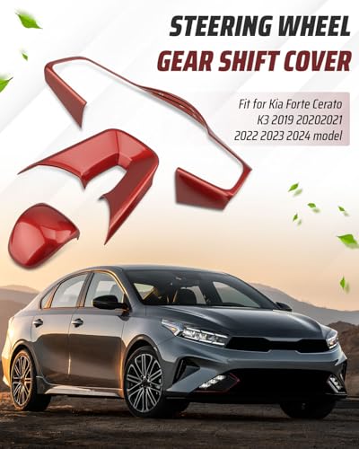 Steering Wheel Gear Shift Cover Fit for Kia Forte Cerato K3 2019 2020 2021 2022 2023 2024, Red ABS Interior Decoration