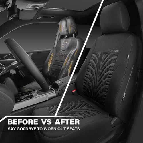 CAR PASS Neoprene Waterproof Seat Covers,Wetsuit Car Seat Covers Front Seats Universal Fit for Vans, Truck, SUV Two Front Only, 3D Tyre Embossed Anti Slip with Armrests, Airbag Compatible(Black) - color: Black Pure, size: Two Front
