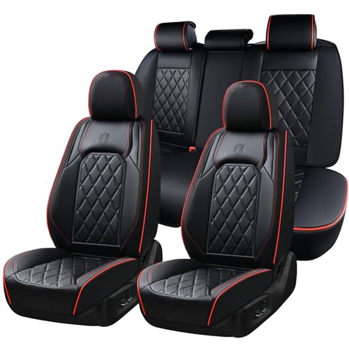 Coverado Car Seat Covers Full Set, Luxury Faux Leather Waterproof Seat Covers, Black Car Seat Covers, Universal Car Seat Protector Leather Car Seat Cushion, Carseat Cover Fit Most Cars, Black&Red - color: A-Black&Red, size: Full Set
