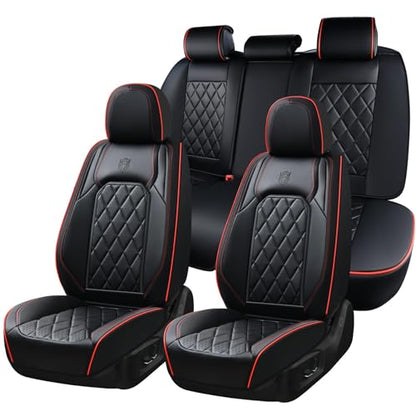Coverado Car Seat Covers Full Set, Luxury Faux Leather Waterproof Seat Covers, Black Car Seat Covers, Universal Car Seat Protector Leather Car Seat Cushion, Carseat Cover Fit Most Cars, Black&Red - color: A-Black&Red, size: Full Set