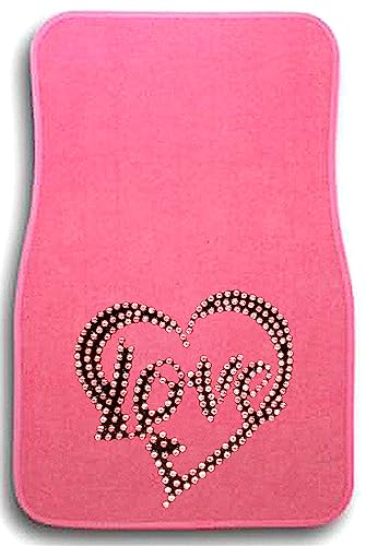 Universal Fit Car SUV Truck Front Rear 4-Piece Full Set Crystal Bling Rhinestone Studded Pink Carpet Floor Mats - Pack of 4 (Red Love-Pink) - color: Red Love-Pink