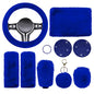 Wuyaoyao 10PCS Fluffy Car Accessories Set for Women Girls, Cute Furry Steering Wheel Cover, Gear Shift & Handbrake Cover, Armrest Pad, Seat Belt Shoulder Pads, Diamond Ignition Ring & Cup Mats (Blue)