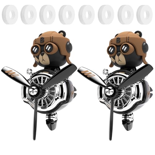 2Pcs Car Air Fresheners, Cute Bear Pilot Automotive Air Outlet Creative Car Perfume Diffuser, Automotive Accessories Air Vent Decoration with 8 Fragrant Tablets (Black 5+Black 5) - color: Black 5+Black 5