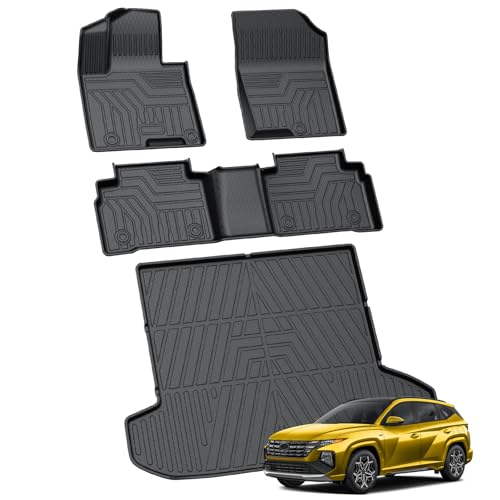 KUST Floor Mats Set for 2022-2026 Hyundai Tucson Gas (Not for Hybrid or PHEV), All Weather Floor Liners & Rear Trunk Cargo Mat for Tucson Accessories, TPE Rubber Raised Edge, 4pcs - style: For │ Tucson 2022-2026 │ Full Set
