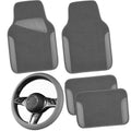 CAR PASS Microfiber Leather Steering Wheel Cover and Waterproof Car Floor Mats,Universal Car Combo Fit for 95% Sedan,SUV,Cars,14.5-15inch Anti-Slip Safety Comfortable Faux Leather Design(Solid Gray) - color: All Gray