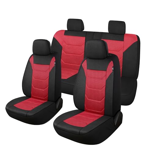 Pariiaotin 3D Air Mesh Car Seat Cover Full Sets Washable and Breathable Premium Cloth Automotive Vehicle Seat Covers for Cars Interior, Universal Fit for Most Cars, Sedan, Truck, SUV(Black/Red) - color: Black/Red, size: Full Set
