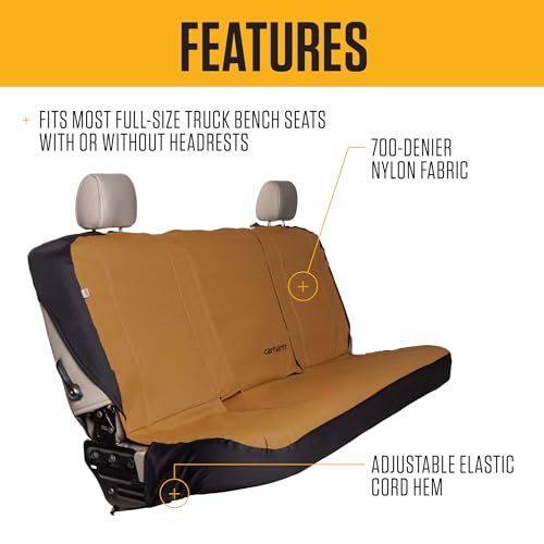 Carhartt 700D Nylon Duck Canvas Automotive Bench Seat Covers, Durable Fitted Full-Size Bench Seat Protection with Rain Defender, Charcoal