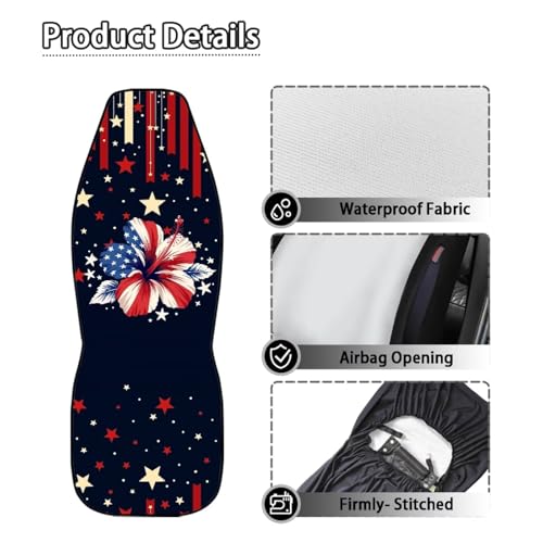 250th Anniversary Car Front Seat Cover Set of 2, Hibiscus Printed Waterproof Front Car Seat Cover Airbag Compatible, All Weather Protector, Universal Fits Auto Interior Accessories - color: Blue and Red - 250th Anniversary Hibiscus