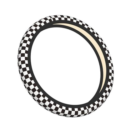 Black and White Checkered Racing Flag Checkerboard Square Grid Car Steering Wheel Cover,Non-Slip Neoprene-Sweat Car Accessories,Universal 15 Inch Fit Auto, Vans Trucks,Suvs, Truck - color: Black And White Checkered