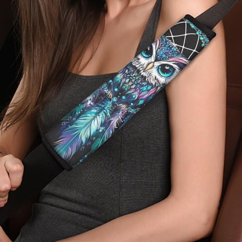 Dolyues Blue Car Seat Belt Pads Owl Pattern Seatbelt Cover for Women Custom Fit for Most Vehicle SUV Truck Sedan Shoulder Strap Padding 2 Piece Full Set - color: Blue Owl Pattern