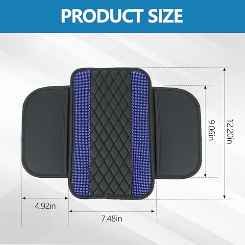 Bling Leather Car Center Console Cover, 12.2"×7.48" Crystal Rhinestone Automotive Arm Rest Cover with Side Pockets, Universal Vehicle Armrest Protector, Interior Car Accessories (Royal Blue) - color: Royal Blue