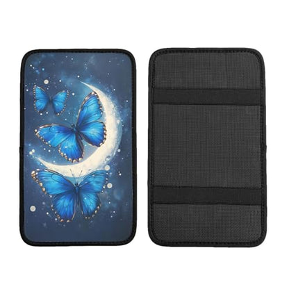 Universal Car Center Console Cushion Pad, Blue Butterfly Moon Soft Waterproof Car Center Console Cover Auto Armrest Seat Box Cover Protector for Most Vehicle SUV Truck Car - color: Blue Butterfly Moon