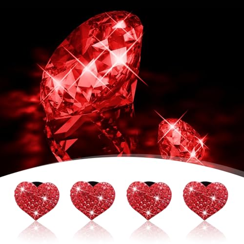 4 PCS Bling Car Air Conditioning Vents Decoration Clip, Cute Heart-shaped Diamond-encrusted Shiny Accessories for Women, Non-destructive Clip-on Installation, Universal for Most Cars (Red)