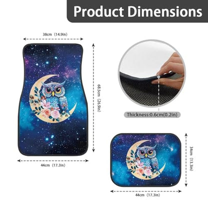 Moon Owl Blue Galaxy Automotive Floor Mats Front and Rear Car Mat Carpet Set 4 Pcs Fit for SUV,Vans,sedans,Trucks - color: Moon Owl Blue Galaxy