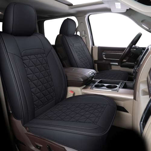 Coverado Ram Seat Covers Full Set, Waterproof Ram 1500 Seat Cover Compatible with 2002-2026 Dodge RAM 1500 2500 3500 Crew Quad Cab with Curved Bench, Black - color: Black (curved back), size: FullSet (Curved Back)