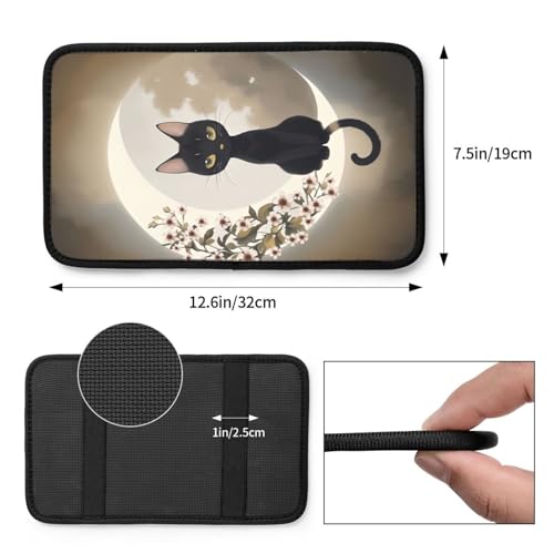 Universal Car Center Console Cushion Pad, Moon and Black Cat Soft Waterproof Car Center Console Cover Auto Armrest Seat Box Cover Protector for Most Vehicle SUV Truck Car - color: Moon And Black Cat
