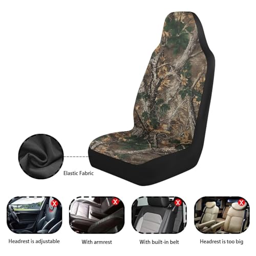 Bulopur Hunting Camo Car Seat Covers Front Seats Only Universal Automotive Seat Covers & Accessories Set for SUV Sedan Truck High Back Cushion Protector Cover 2 Pack, Easy to Install - color: Branch Camo Hunting