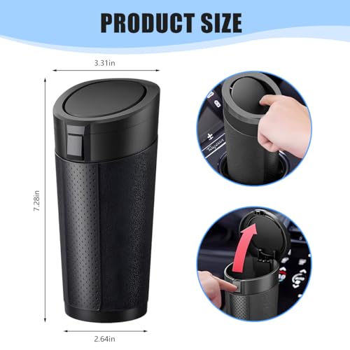 Car Trash Can, Leakproof Mini Automotive Garbage Bin Side Door Cup Holder Dustbin with Lid, Vehicle Interior Storage Organizer Accessories, Universal for SUV, Sedan, Truck (Black)