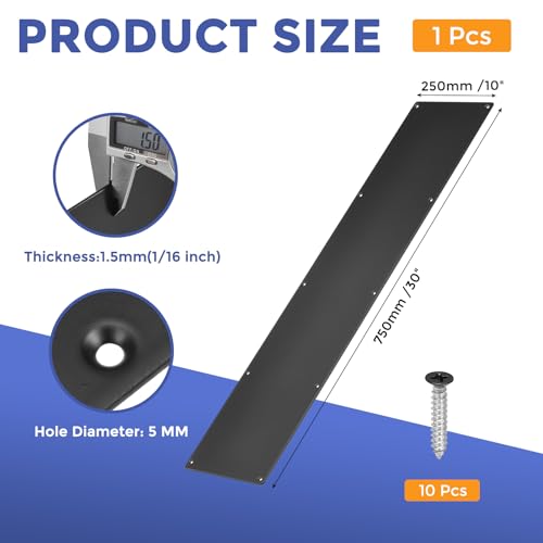 1 Pcs Door Kick Plates - 10 x 30 Inches Kick Plates for Exterior Interior Doors Protection Decor, 1.5mm (1/16 Inch) Thickness Rectangular Aluminum Door Push Plate (Black) - color: Black, size: 10 x 30 Inch