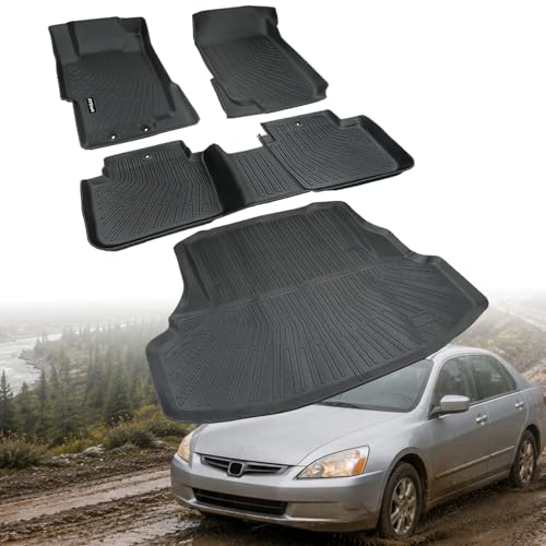 Floor Mats & Cargo Liner Compatible with Honda Accord 2003-2007(Gas)(Only Sedan),All Weather Protection TPE, Anti-Slip Floor Mats & Trunk Mat for Accord 2003 2004 2005 2006 2007 Accessories - size: For Accord 2003-2007