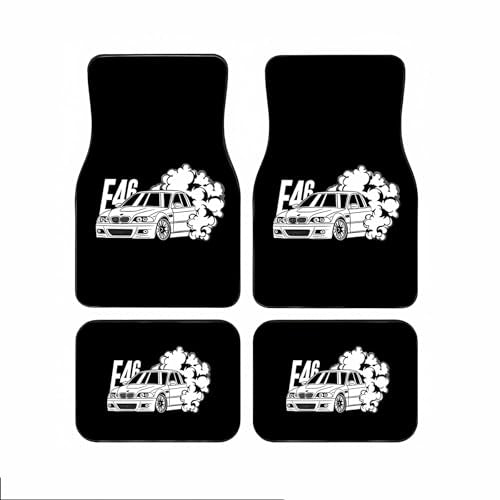 Universal Fit Car Floor Mats Set of 4Pcs, E46 Car Print All-Weather Front Rear Car Carpet Mats, Non-Slip Car Floor Mat Car Accessories for Automotive Trucks SUV Sedans Vans - color: E46 Car Print