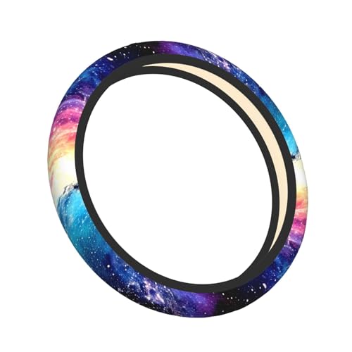 Galaxy Purple Blue Neoprene Steering Wheel Cover for Men Women Anti-Slip Elastic Steering Wheel Protective Cover 15in Universal Car Accessories Fit Cars, SUVs, Auto - color: Galaxy Purple Blue