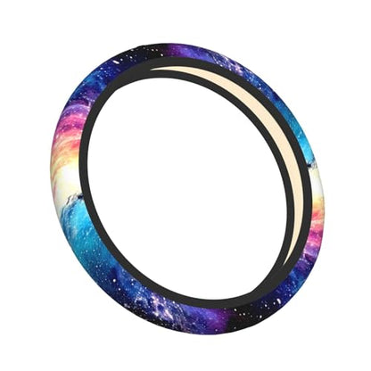Galaxy Purple Blue Neoprene Steering Wheel Cover for Men Women Anti-Slip Elastic Steering Wheel Protective Cover 15in Universal Car Accessories Fit Cars, SUVs, Auto - color: Galaxy Purple Blue