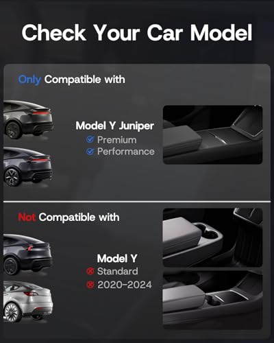 Center Console Organizer Tray for Tesla Model Y Juniper 2026 2025 (Premium & Performance), 8PCS - PC Material & Silent Silicone Armrest Storage Box Bottom Liners Wireless Charging Pad Cup Holder - size: Model Y Juniper