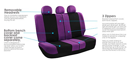 FH Group Light & Breezy Cloth Car Seat Covers, 7 Seater Three Row Set- Airbag & Split Ready -Universal for Cars Trucks and SUVs (Purple/Black) - color: Purple