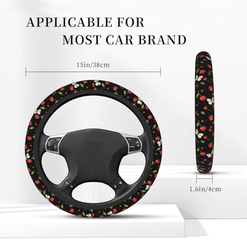 Cherries with Butterflies Elastic Steering Wheel Cover Non-Slip Breathable Steering Wheel Protector Fit Auto, SUVs, Truck - color: Cherries With Butterflies