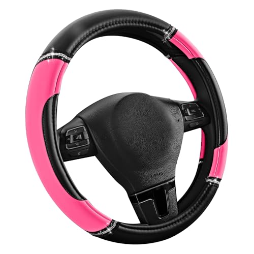 Road Comforts Leather Steering Wheel Cover - Made with PVC Leather - Anti-Slip, Universal Fit 14 1/2 inches to 15 inches - Hot Pink - color: Hot Pink