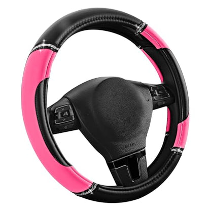 Road Comforts Leather Steering Wheel Cover - Made with PVC Leather - Anti-Slip, Universal Fit 14 1/2 inches to 15 inches - Hot Pink - color: Hot Pink