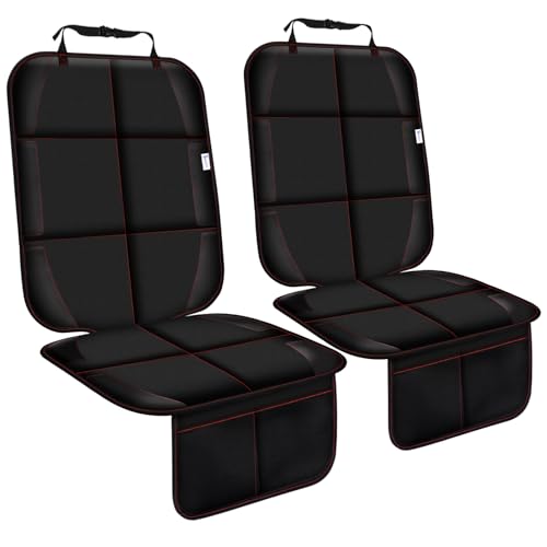 Car Seat Protector, Non-Slip Rubber Padded Backing Seat Protector for Child Seats, Waterproof Thickest Padding Car Seat Protector Under Baby Seat - No Imprint (Red-2pcs) - color: 2pcs-Black with Red Stitching