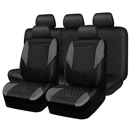 CAR PASS Quilting Leather Seat Covers Full Set,Universal Waterproof Deluxe PU Premium Car Seat Cover with 5mm Composite Sponge Inside,Airbag Compatible,Front and Rear Seat Cover for Sedan SUV Van,Gray - color: Black And Gray, size: Full Set (Front and Rea