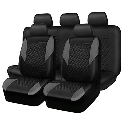 CAR PASS Quilting Leather Seat Covers Full Set,Universal Waterproof Deluxe PU Premium Car Seat Cover with 5mm Composite Sponge Inside,Airbag Compatible,Front and Rear Seat Cover for Sedan SUV Van,Gray - color: Black And Gray, size: Full Set (Front and Rea