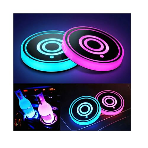 2PCS LED Car Cup Holder Lights, Light up Car Coasters for Cup Holders 7 Color-Changing Light Up Cup Holder Insert Coasters, Waterproof Car Accessories for Teens, Car Gifts for Men & Women