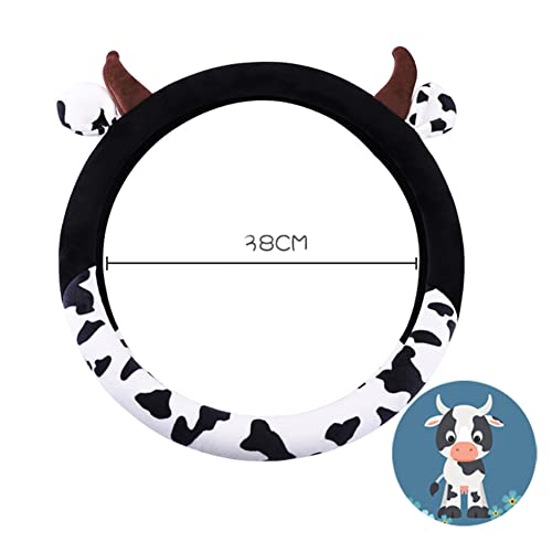 Cow Print Plush Warm Steering Wheel Cover Cute Animal Car Steering Wheel Cover for SUV Van Sedan Car Truck Gift for Women, Universal 15"