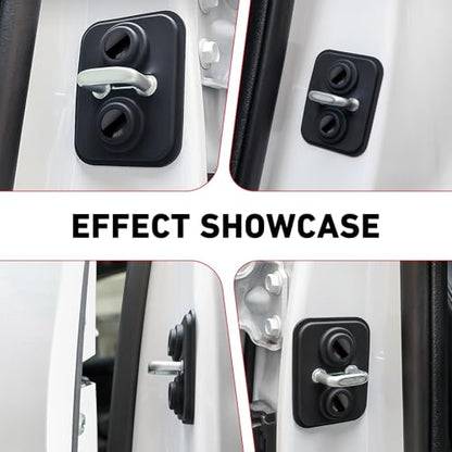 4 PCS Car Door Strike Protector, Upgraded Silicone Car Door Latch Covers, Self-adhesive Shock-absorbing Door Protection Cover, Universal for Most Cars (Black)