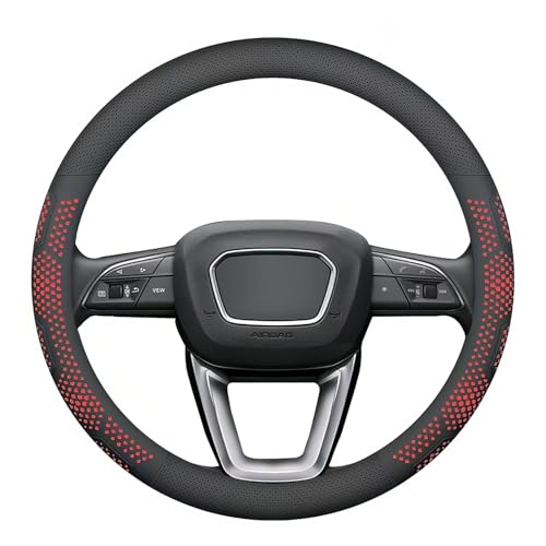 Leather Steering Wheel Cover for Jeep Wrangler Grand Cherokee Compass, 14.5-15 inches Car Steering Wheel Cover with Non-Slip Breathable (Red) - color: Red