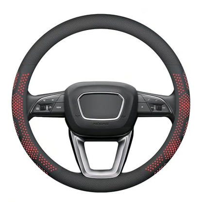 Leather Steering Wheel Cover for Chevy Silverado 1500 2500 3500, 14.5-15 inches Car Steering Wheel Cover with Non-Slip Breathable (Red) - color: Red