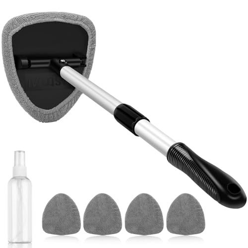 AstroAI 21" Windshield Cleaning Tool, Clean Inside Car Windows Effortlessly with Adjustable Handle, 4 Washable Microfiber Pads Included for Streak-Free Clean, for Auto & Home Glass, Gray - color: Gray, size: 21 in