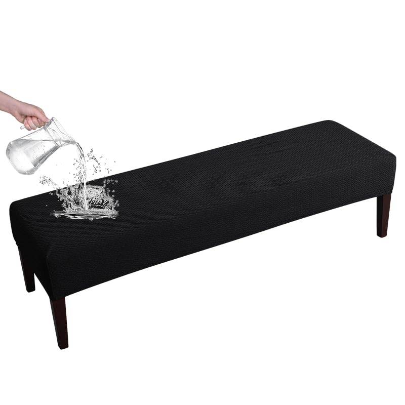 FORCHEER Dining Bench Cover Stretch Waterproof Black Dining Room Bench Table Seat Cover 54x18 Washable Non-Slip (Waterproof Jacquard Fabric-Black) - color: Waterproof Jacquard Fabric-black