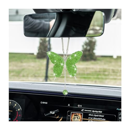 zipelo Bling Butterfly Diamond Car Accessories, Crystal Car Rear View Mirror Charms for Women, Car Decoration Lucky Gifts Hanging Interior Crystal Ornament Pendant Decor for All Cars (Light Green) - color: Light Green