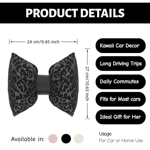 Car Headrest Pillow with Leopard Print Chic Car Interior Breathable Neck Support Cushions Fits for Most Cars (Black Pillow)