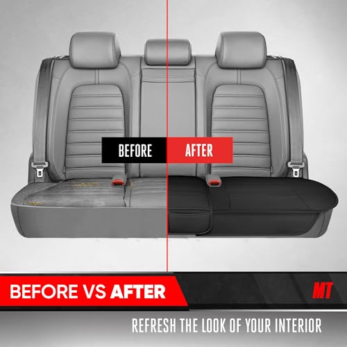 Motor Trend Faux Leather Padded Rear Bench Car Seat Cover With Storage Pockets - color: Black