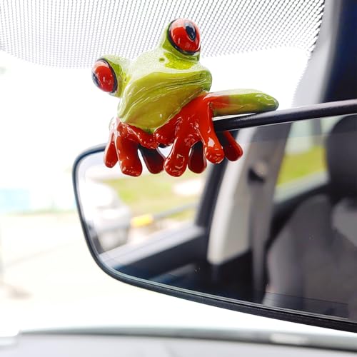 Frog Car Accessories Rear View Mirror Hanging Accessories, Car Dashboard Center Console Ornament Computer Display Screen Decoration, Cute Office Desktop Decor - color: Green Frog- Front