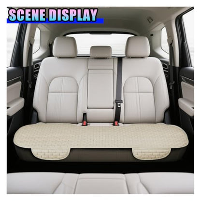 Car Rear Seat Cover, Comfortable Linen Automotive Seat Pad with Storage Pocket, Anti-Slip Breathable Vehicle Seats Protection Mat, Universal Car Bench Seats Pad for SUV, Truck (Beige-L) - size: Beige-L