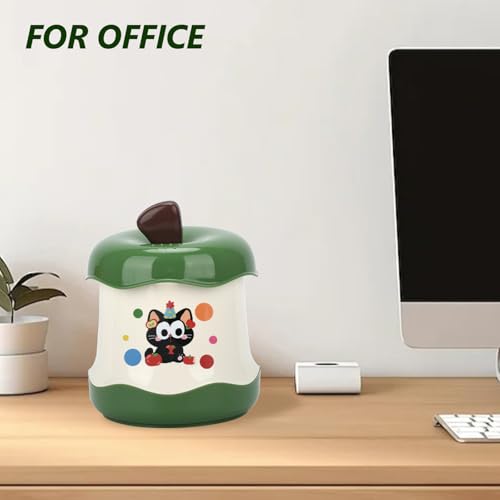 Cute Mini Desktop Trash Can - Small Desk Garbage Bin with One-Touch Press Lid - 6.3 Inch Plastic Waste Basket for Home Office, Bedroom, Vanity, Car - Cat Design (Green)
