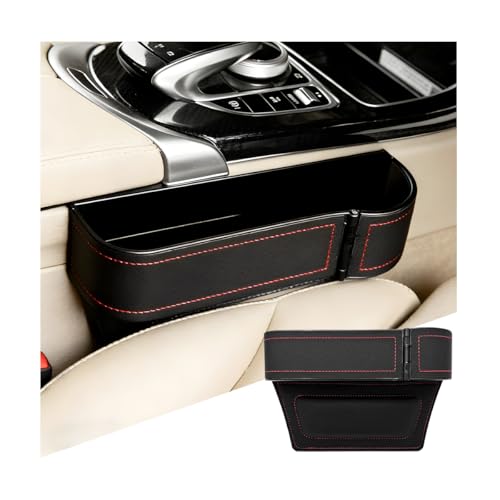 Car Seat Gap Filler Organizer with Cup Holder Expander, Leather Console Seam Filler Storage Box, Auto Front Seat Gap Organizer for Phones Keys Glasses, Universal Fit (Black/Red Passenger) - color: Black/Red, size: Passenger