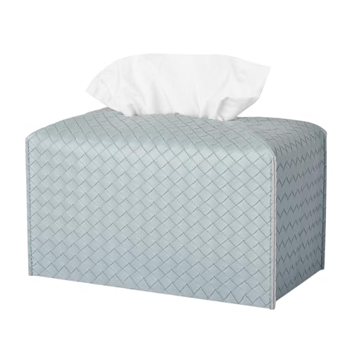 Tissue Box Cover PU Leather Tissue Holder Square Facial Tissue Case Facial Paper Organizer Dispenser for Bathroom, Vanity Countertop, Tabletop, Car, Rectangle, PowderBlue - color: Powderblue, size: rectangle